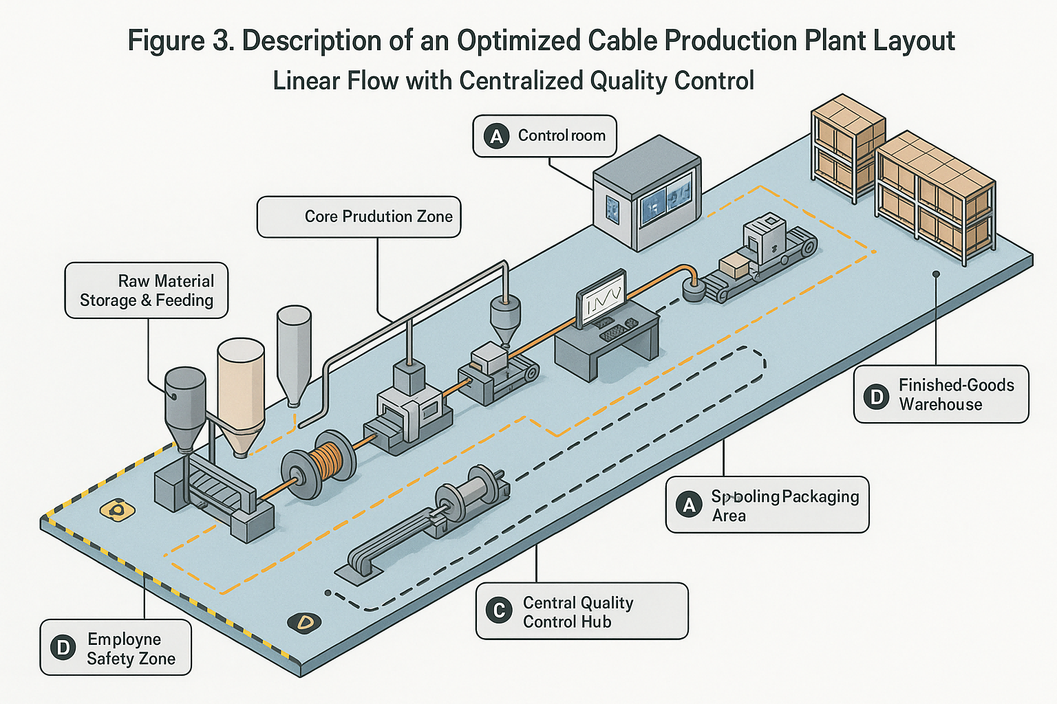 Description d'un am&eacute;nagement optimis&eacute; d'une usine de production de c&acirc;bles